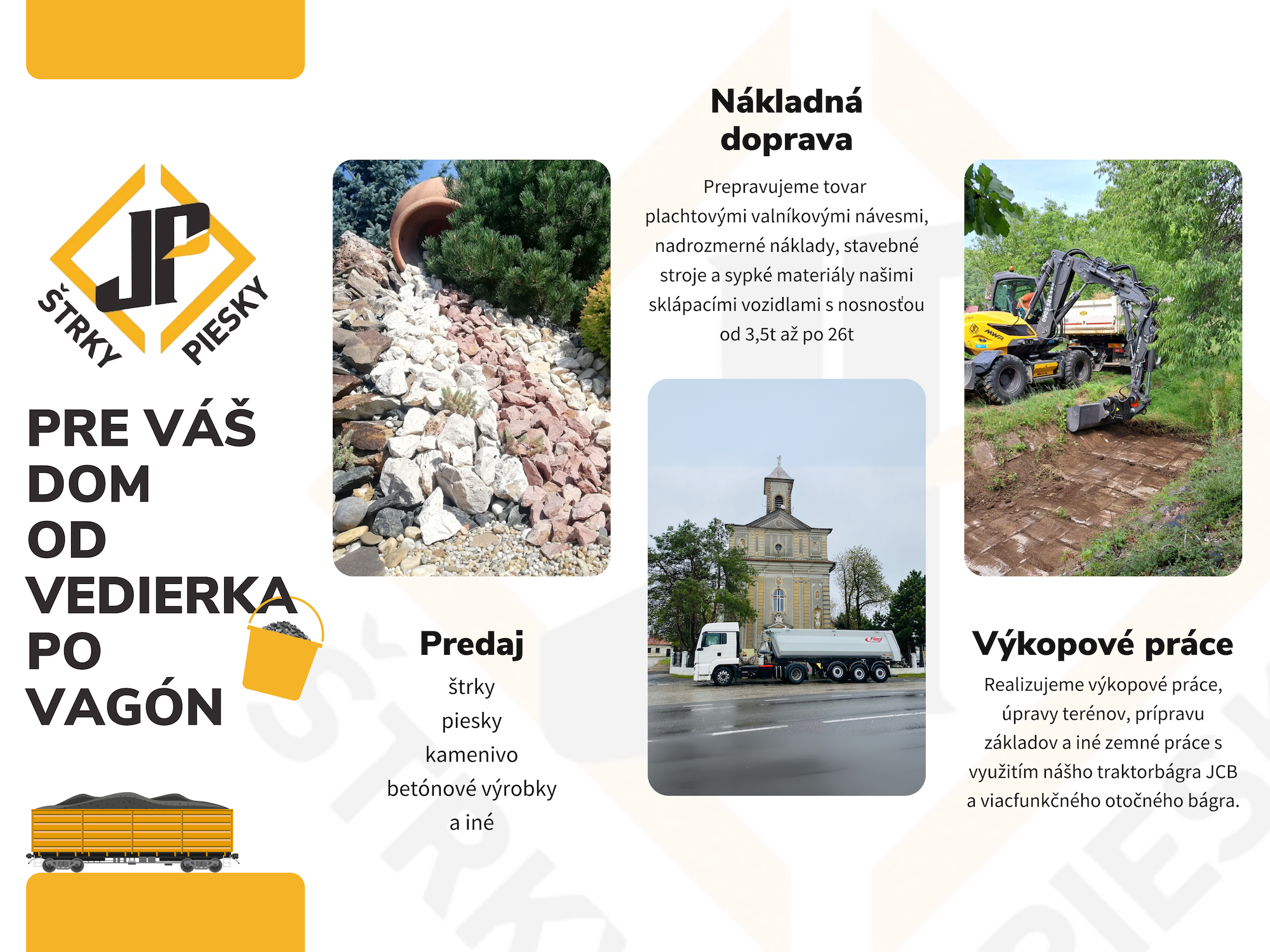 Hľadáte spoľahlivého dodávateľa kvalitných štrkov, pieskov či kameniva pre váš stavebný projekt alebo úpravu záhrady? Potrebujete odvoz sypkého materiálu alebo zemné práce? V Štrky Piesky, s.r.o. sme tu pre vás! Sme hrdí na to, že môžeme byť vaším komplexným partnerom, ktorý ponúka široký sortiment materiálov a profesionálne služby priamo v Humennom a blízkom okolí.